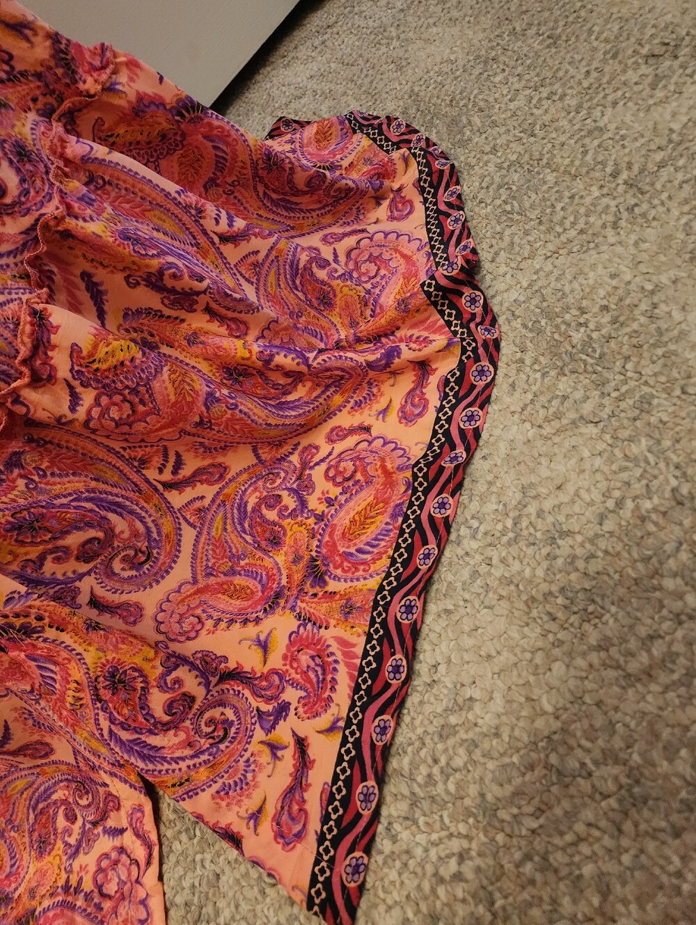 Vibrant Pink Paisley Boho Tiered Maxi Skirt Front Button Slit Smocked Waistband - Picture 6 of 13